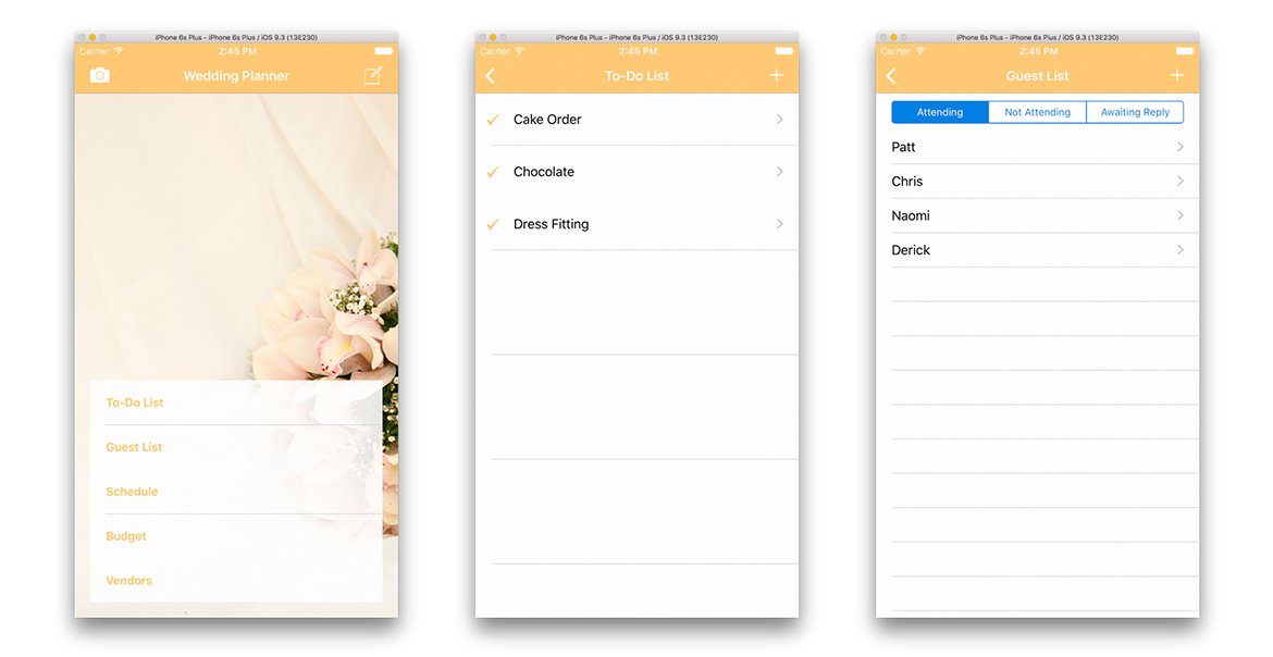 Wedding Planner for iPhone prototype screens